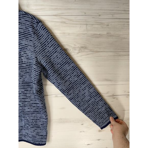 St Johns Bay Sweater Womens Medium Blue Stripe Snap Mock Neck Pullover Knit - Picture 3 of 8